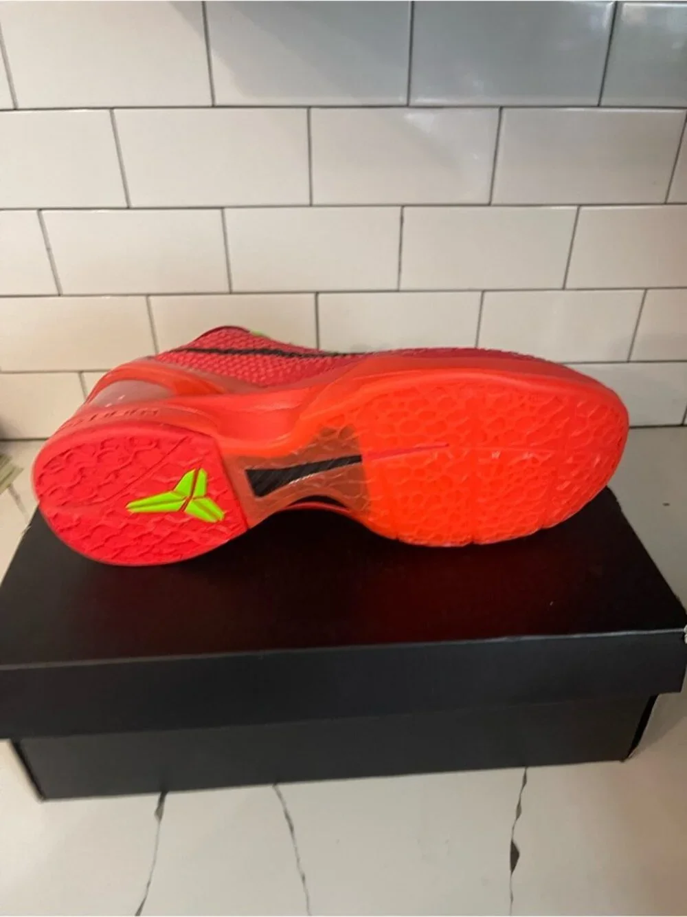 Red Kobe 6 Bright Green Laces Athletic Shoes